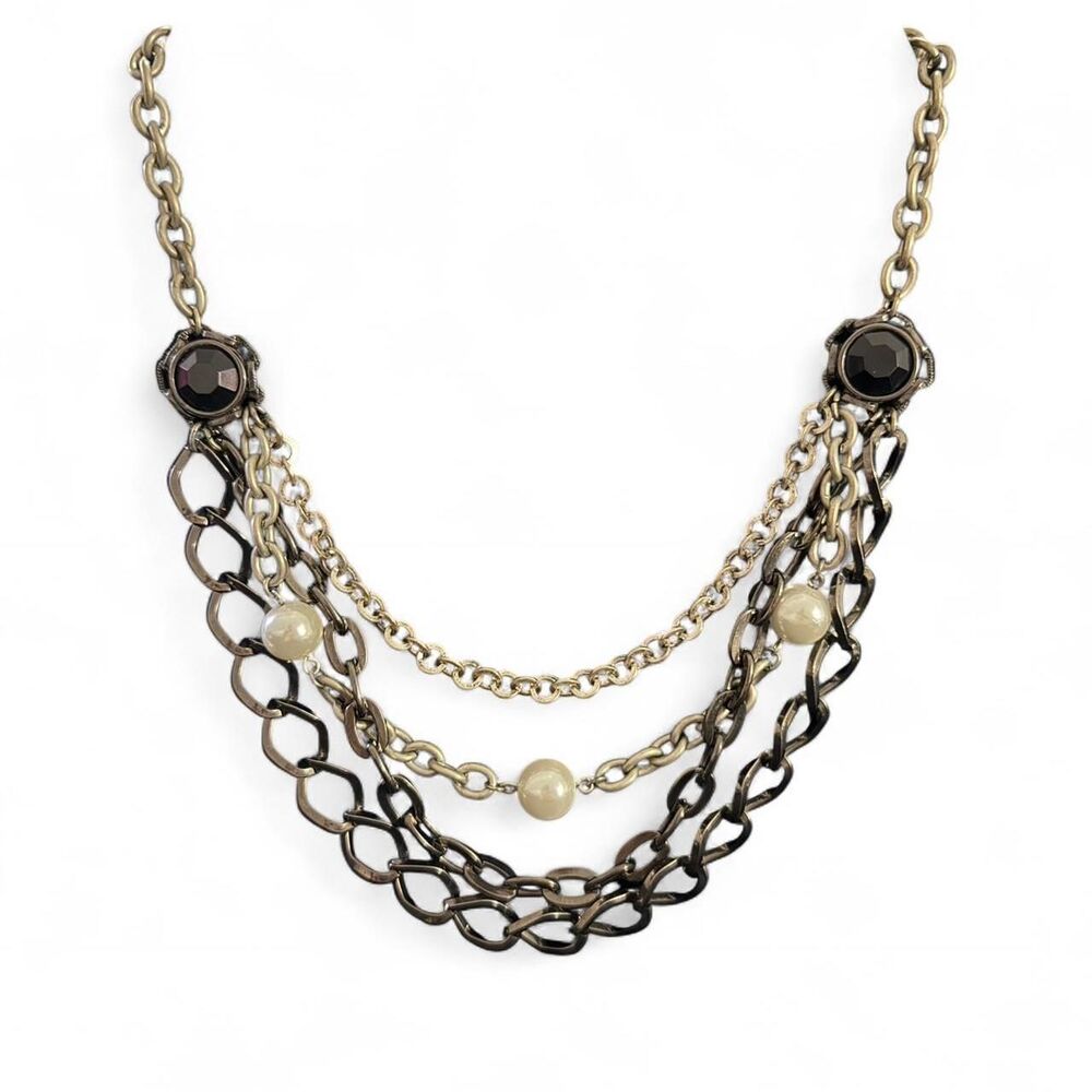 Women's Black and Silver Layered Necklace
